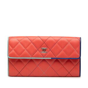 CHANEL Pink Lambskin Leather Logo Wallet